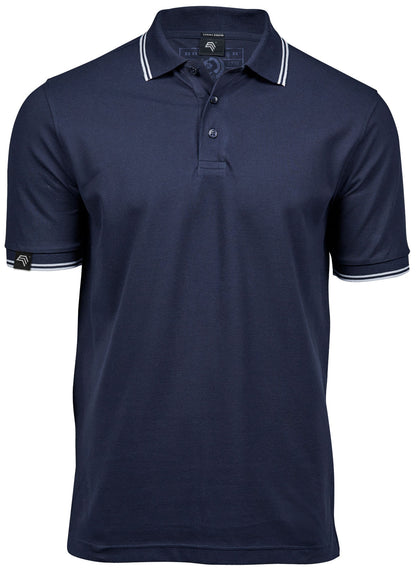 TJS 1407 ― Luxury Stripe Stretch Bio-Baumwolle Polo Shirt - Navy Blau / Weiß