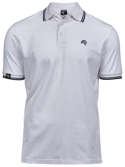 TJS 1407 ― Luxury Stripe Stretch Polo Shirt - Weiß / Navy Blau