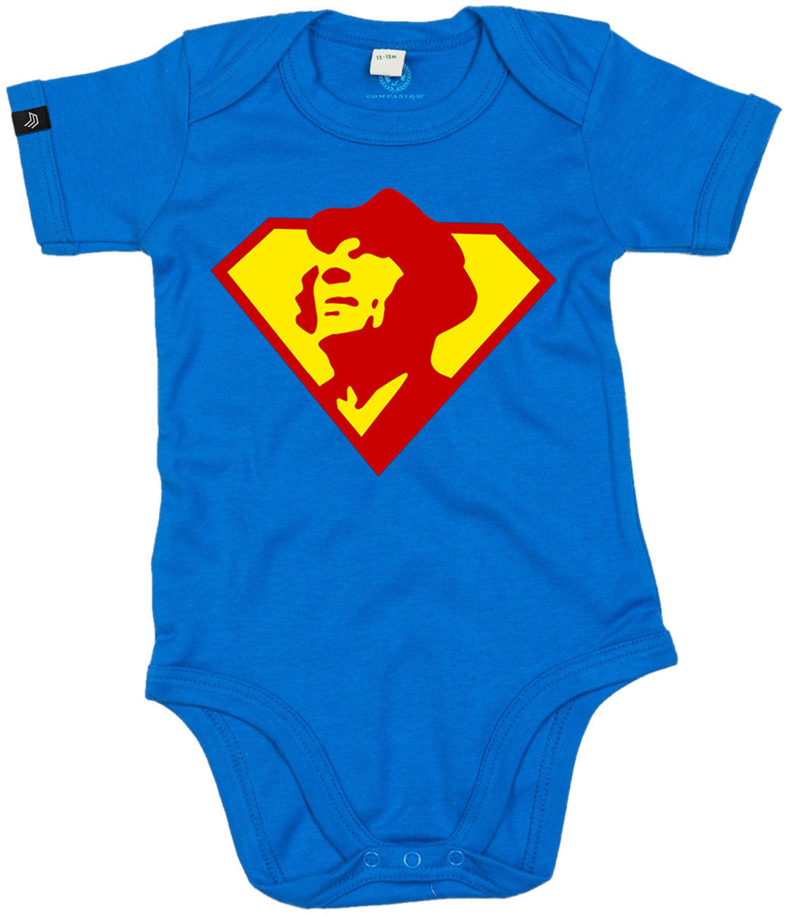 Super COMPANIEER ― Baby Body Comic Logo Strampler mit Bio-Baumwolle – Royalblau