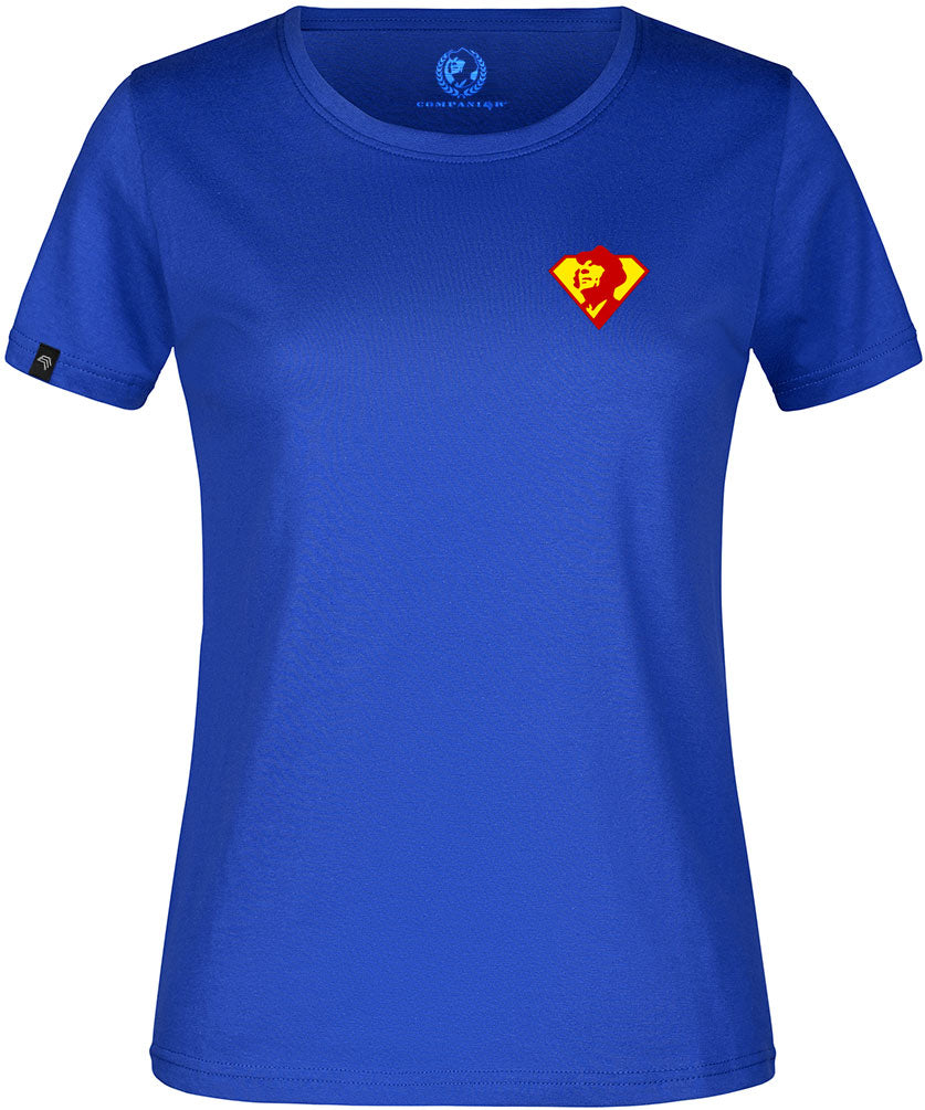 Super COMPANIEER ― Damen Comic-Logo Girlie T-Shirt – Royalblau