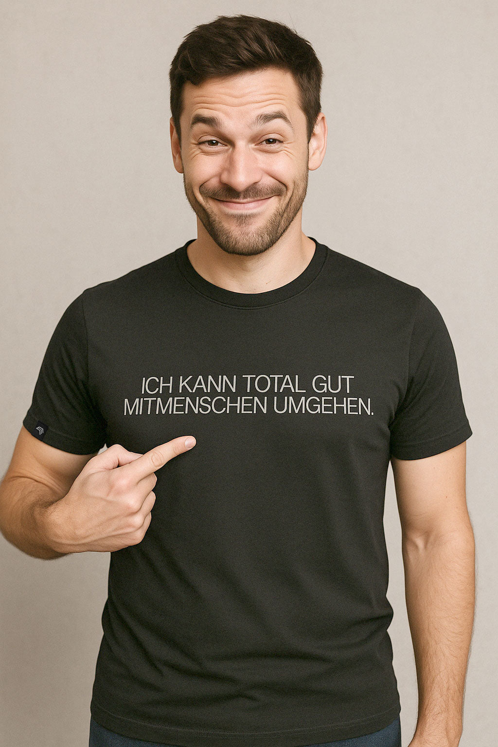 Ich kann total gut Mitmenschen umgehen ― Herren Unisex Statement T-Shirt – Schwarz