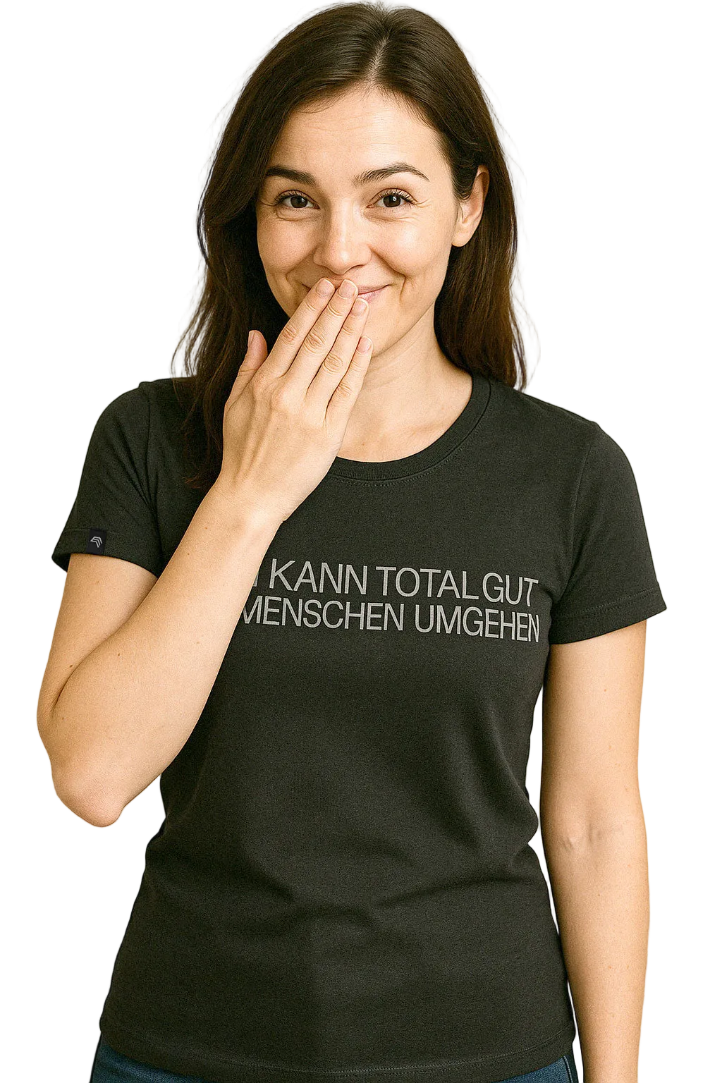 Ich kann total gut Mitmenschen umgehen ― Damen Statement Girlie-T-Shirt – Schwarz