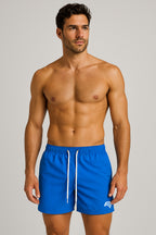 COMPANIEER Swim Shorts mit kurzer Passform, geschwungenem Saum und Gesäßtasche mit Reißverschluss