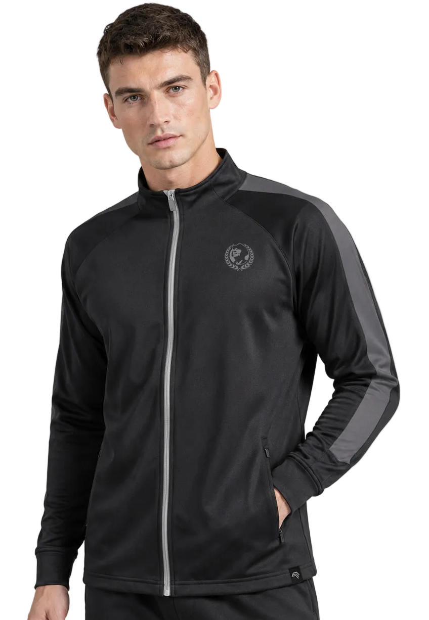 FNS 0871/170 ― Unisex Contrast Stripes Sports Jacket - Black / Grey