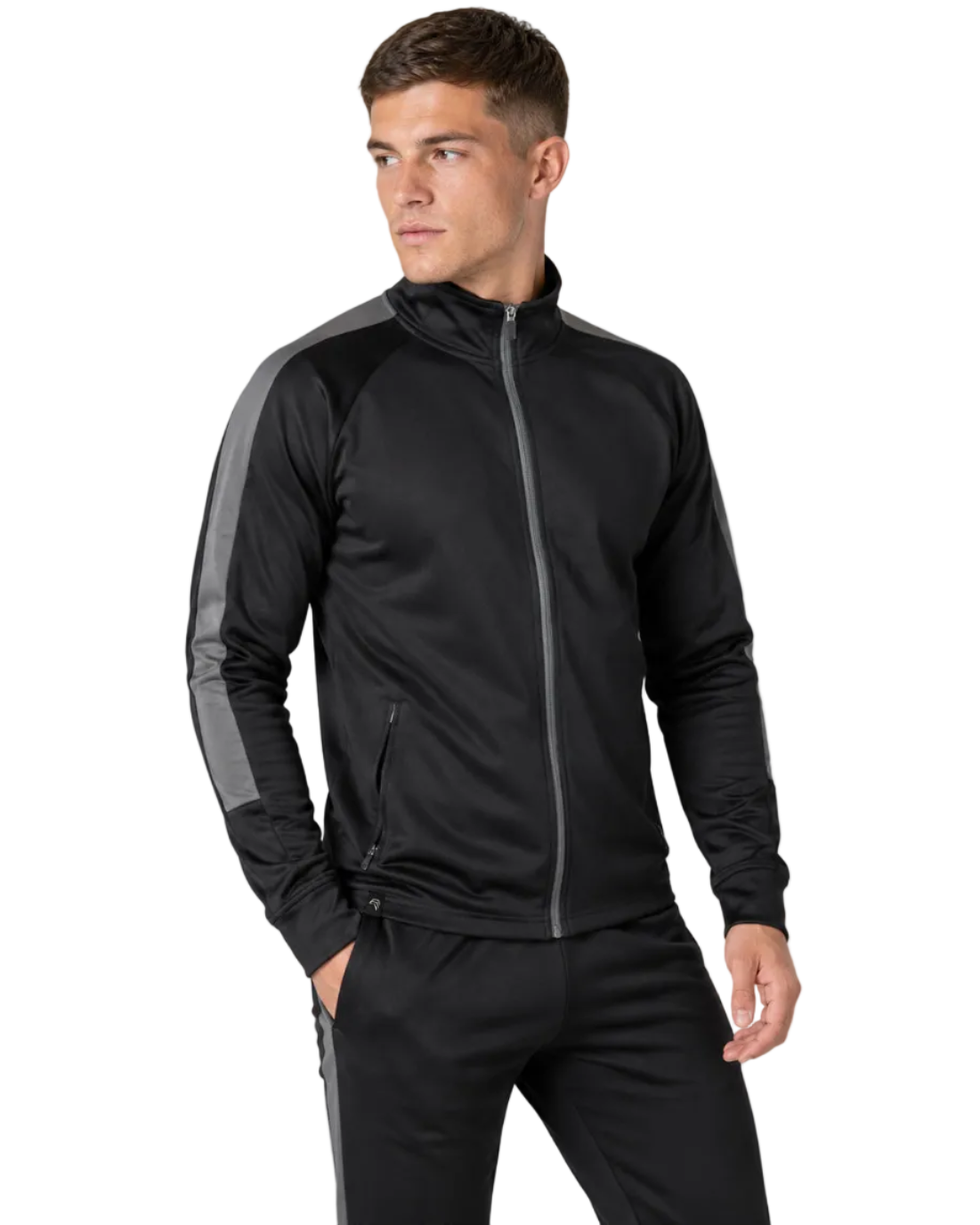 FNS 0871 ― Trainingsjacke Schwarz/Dunkelgrau mit Kontrast-Ärmeleinsätzen