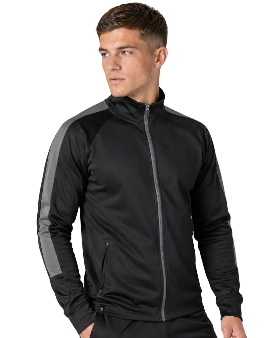 FNS 0871 ― Sportjacke mit Kontraststreifen – Schwarz / Dunkelgrau