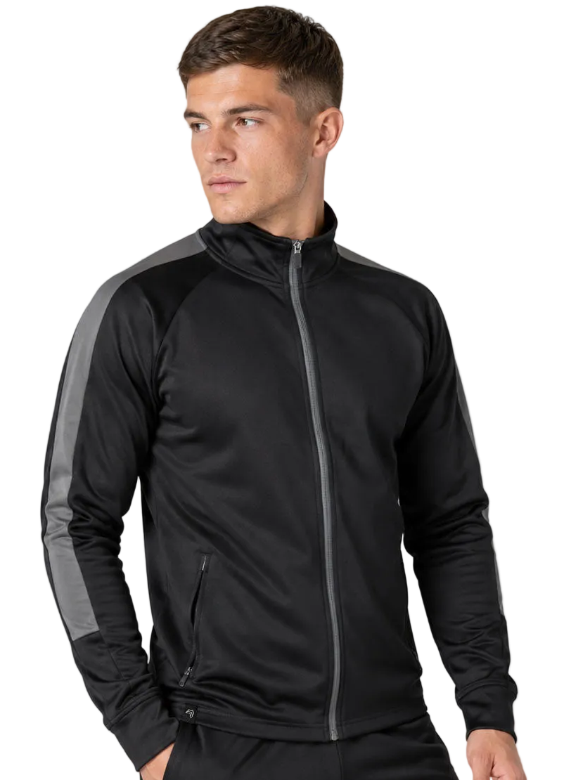 FNS 0871 ― Sportjacke mit Kontraststreifen – Schwarz / Dunkelgrau