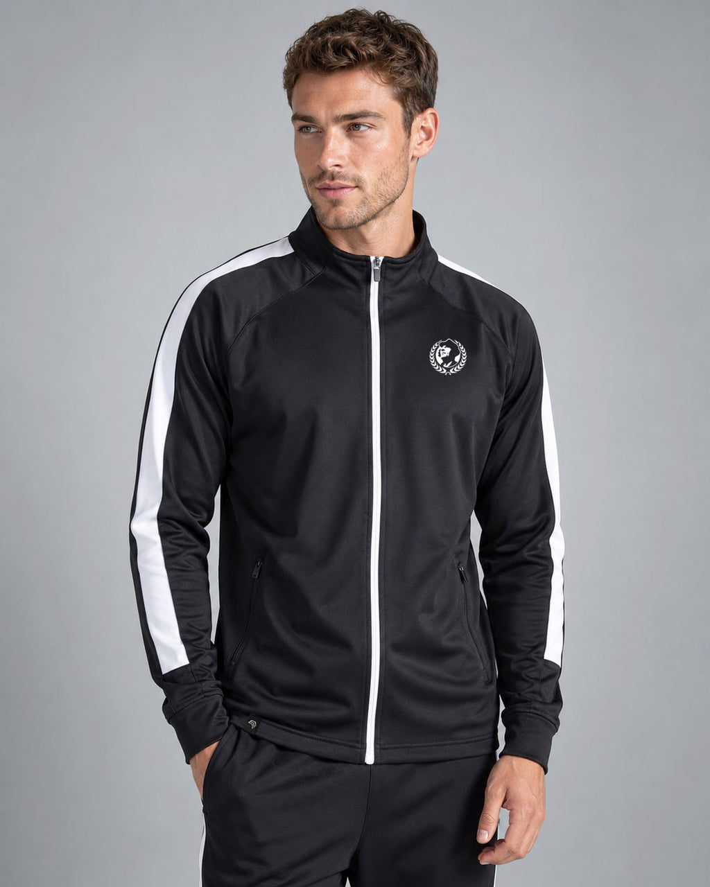 FNS 0871/170 ― Unisex Contrast Stripes Sports Jacket - Black / White