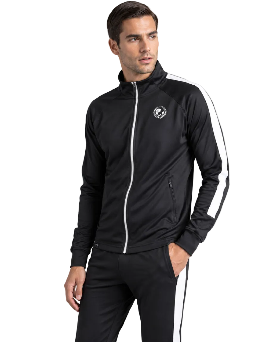 FNS 0871/170 ― Sportliche Trainingsjacke mit Kontrastdetails – Schwarz / Weiß