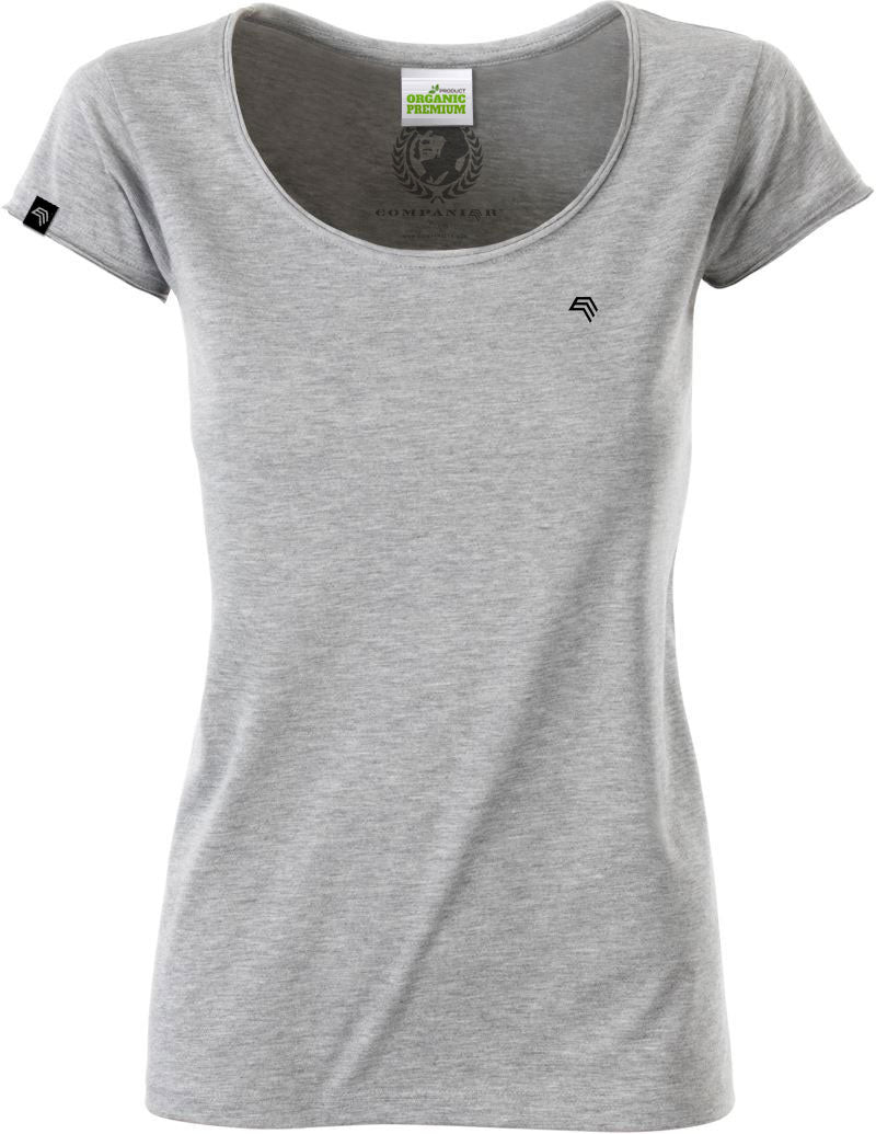 ― % ― JAN 8001 ― Damen Bio-Baumwolle Rollsaum T-Shirt - Heather Grau Melange / XS