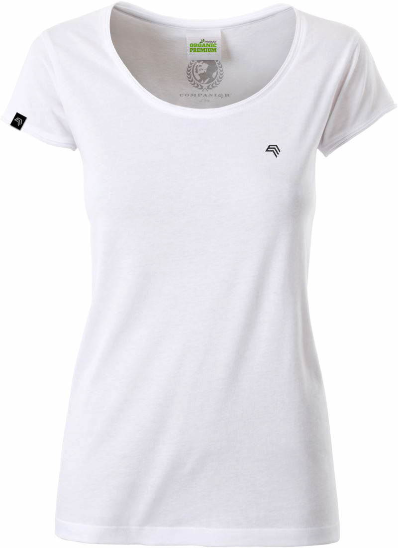 ― % ― JAN 8001 ― Damen Bio-Baumwolle Rollsaum T-Shirt - Weiß / XS