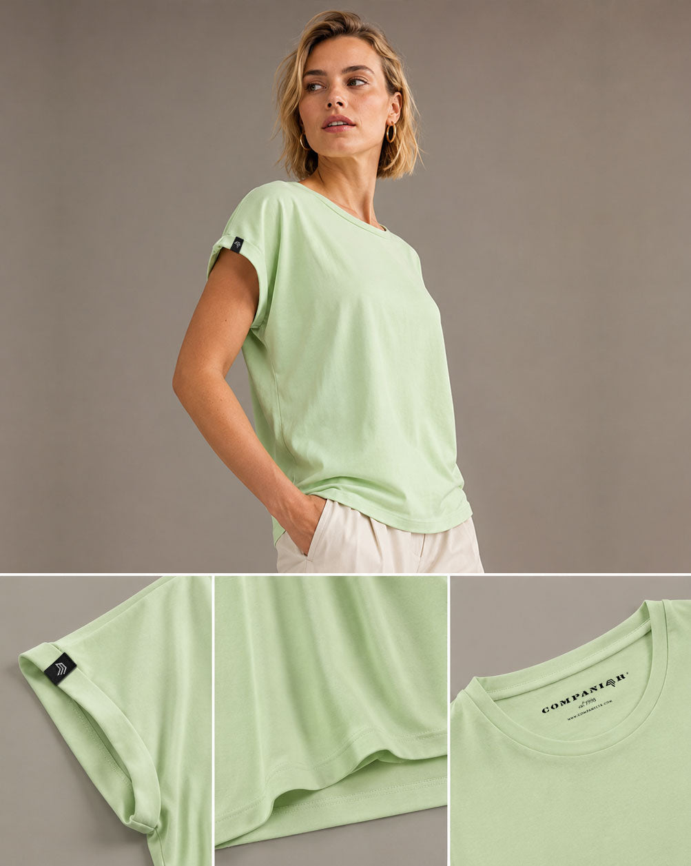 JAN 8005 ― Damen T-Shirt mit lässigem Ärmelumschlag in Fledermausoptik