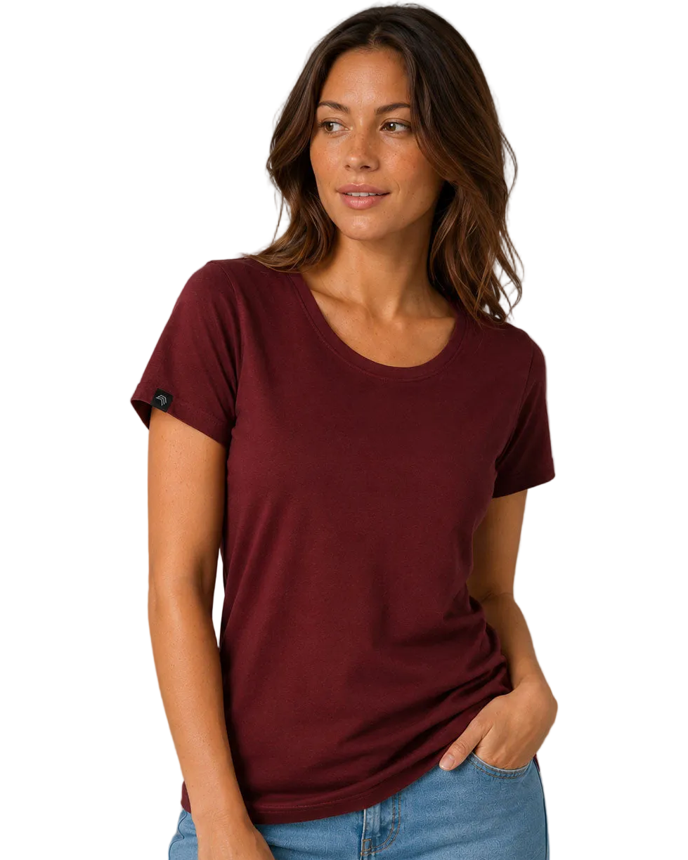 ― % ― JAN 8007/ ― Damen T-Shirt aus Bio-Baumwolle – Weinrot / Bordeauxrot [XS / XL]