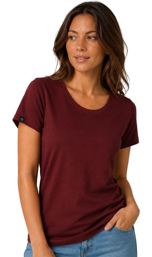 ― % ― JAN 8007/ ― Damen T-Shirt aus Bio-Baumwolle – Weinrot / Bordeauxrot [XS / S / XL]