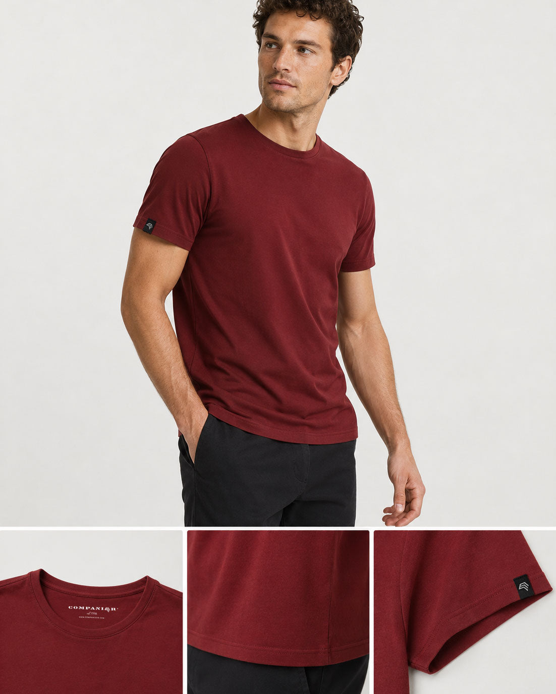 ― % ― JAN 8008 ― Herren Bio-Baumwolle T-Shirt - Bordeaux Rot Braun [L]