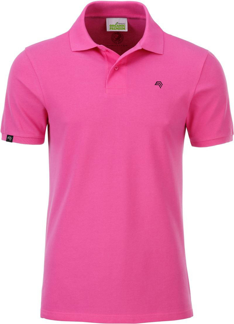 Herren-Piqué-Polo JAN 8010 in kräftigem Pink aus 100 % Bio-Baumwolle mit klassischem Polokragen