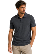 Schwarz-grau meliertes Melange Piqué-Polo mit gestrickten Ärmelbündchen, geradem Schnitt und Ton-in-Ton-Details