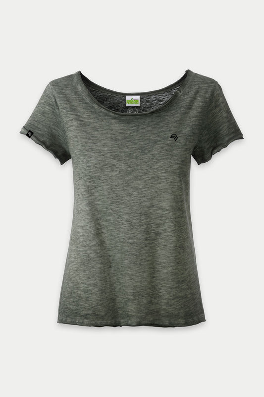 ― % ― Auslaufartikel ― JAN 8015 ― Damen Bio-Baumwolle Flammgarn T-Shirt - Olive Grün (M)