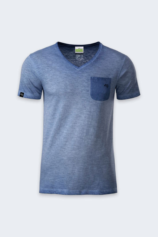 ― % ― JAN 8016/ ― Herren Bio-Baumwolle V-Neck Flammgarn T-Shirt - Denim Blau [XL]