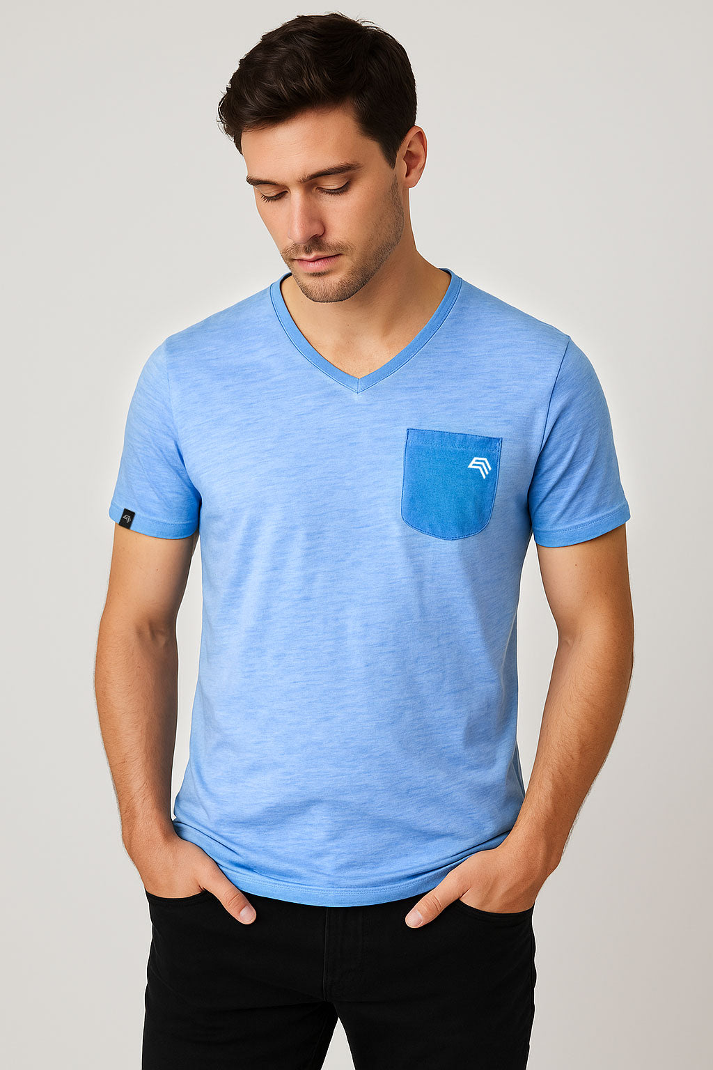 Auslaufartikel ― JAN 8016 ― Herren Bio-Baumwolle V-Neck Flammgarn T-Shirt - Horizon Blau