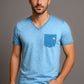 Auslaufartikel ― JAN 8016 ― Herren Bio-Baumwolle V-Neck Flammgarn T-Shirt - Horizon Blau