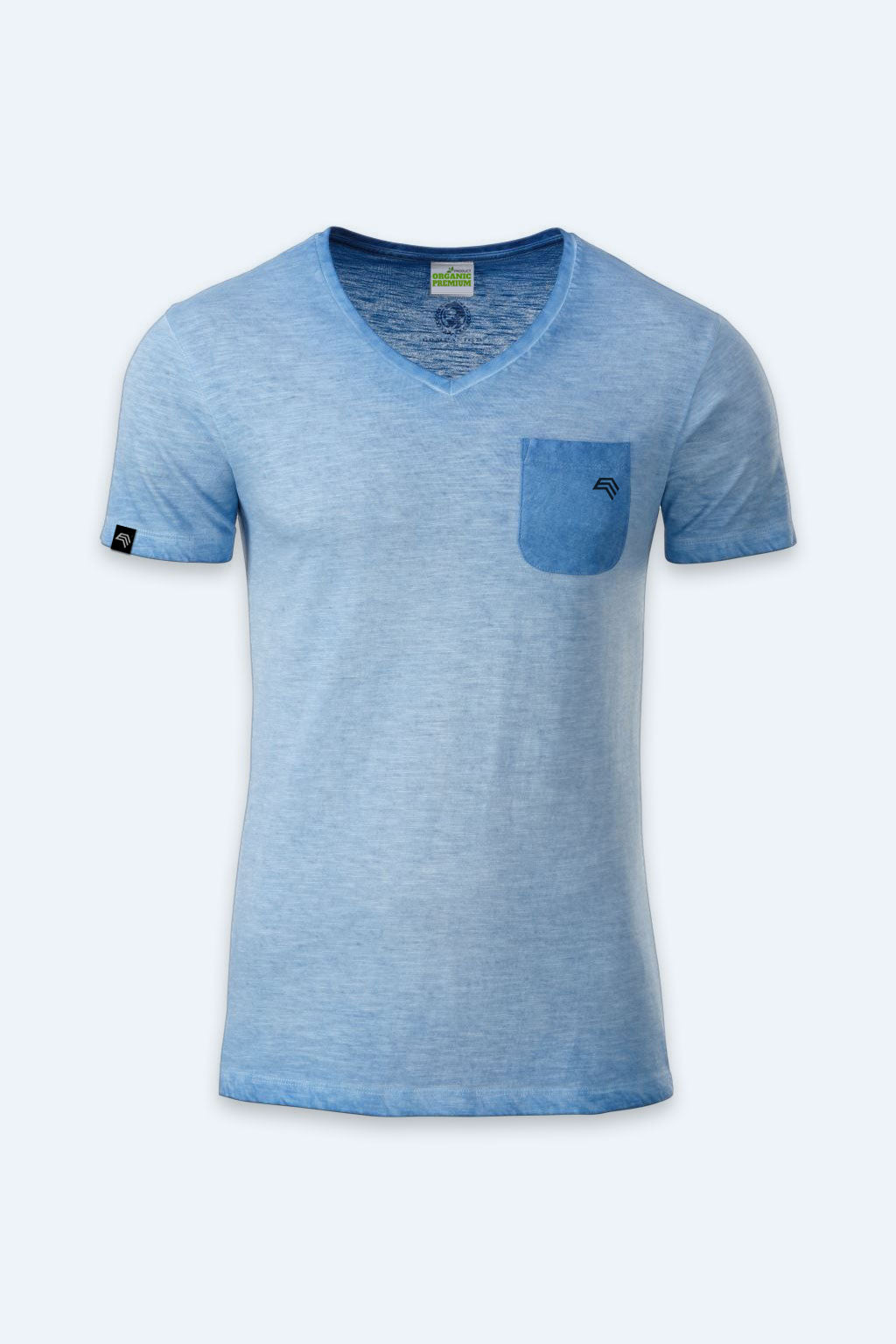 Auslaufartikel ― JAN 8016 ― Herren Bio-Baumwolle V-Neck Flammgarn T-Shirt - Horizon Blau