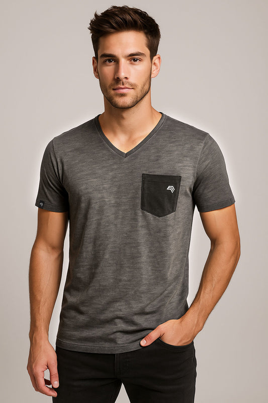 Auslaufartikel ― JAN 8016 ― Herren Bio-Baumwolle V-Neck Flammgarn T-Shirt - Graphite Grau