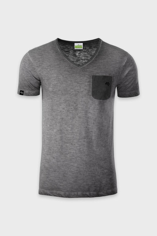 ― % ― JAN 8016/ ― Herren Bio-Baumwolle V-Neck Flammgarn T-Shirt - Anthrazit Grau [M]