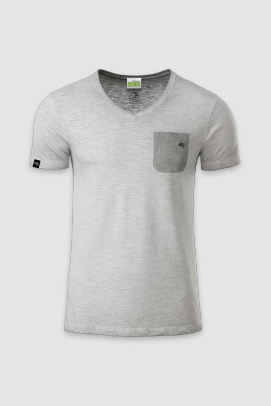 ― % ― JAN 8016/ ― Herren Bio-Baumwolle V-Neck Flammgarn T-Shirt - Light Grau [M]