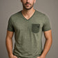 Auslaufartikel ― JAN 8016 ― Herren Bio-Baumwolle V-Neck Flammgarn T-Shirt - Olive Grün