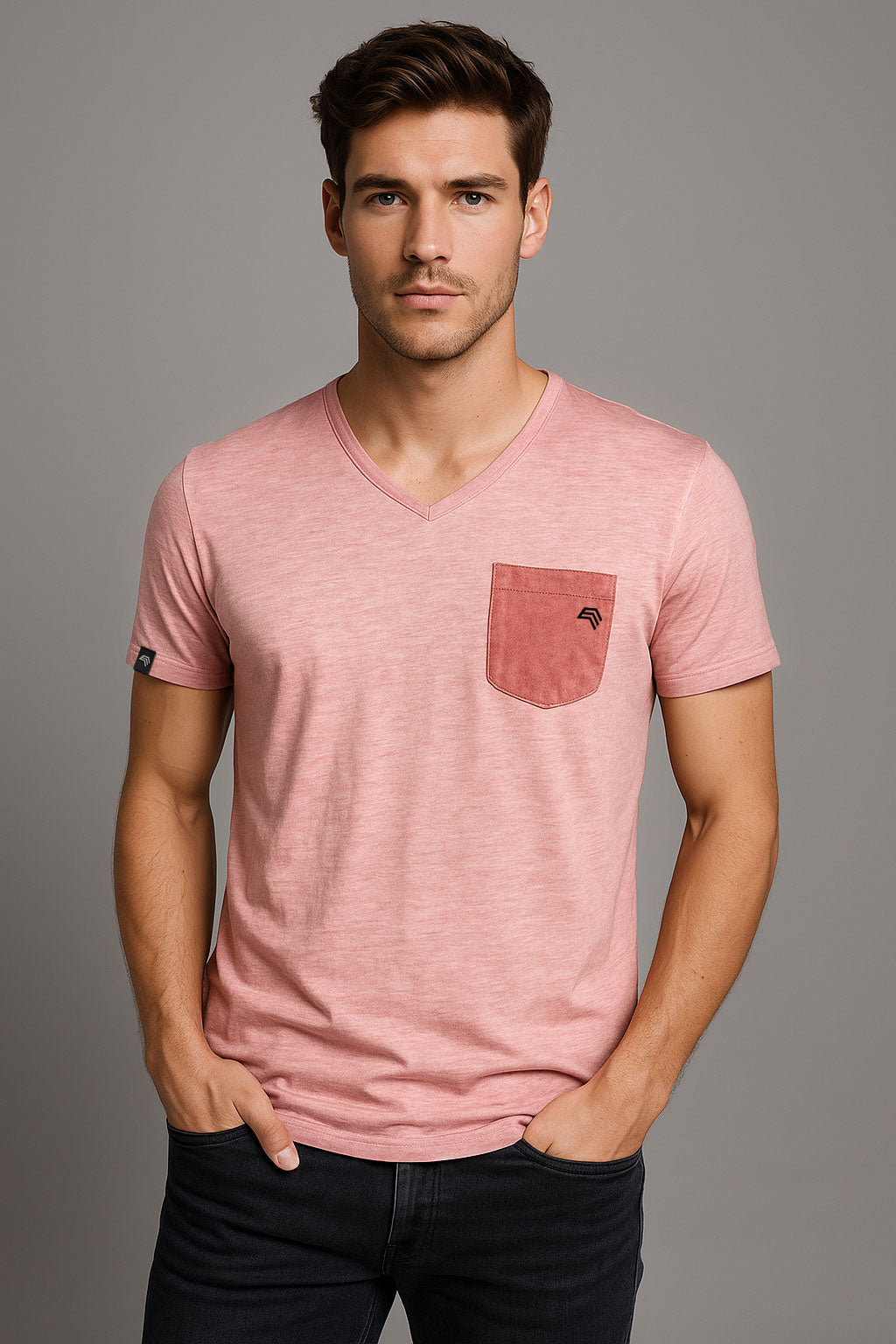 Auslaufartikel ― JAN 8016 ― Herren Bio-Baumwolle V-Neck Flammgarn T-Shirt - Soft Pink