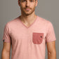 Auslaufartikel ― JAN 8016 ― Herren Bio-Baumwolle V-Neck Flammgarn T-Shirt - Soft Pink