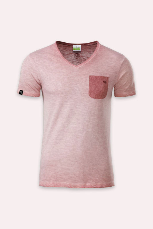 Auslaufartikel ― JAN 8016 ― Herren Bio-Baumwolle V-Neck Flammgarn T-Shirt - Soft Pink