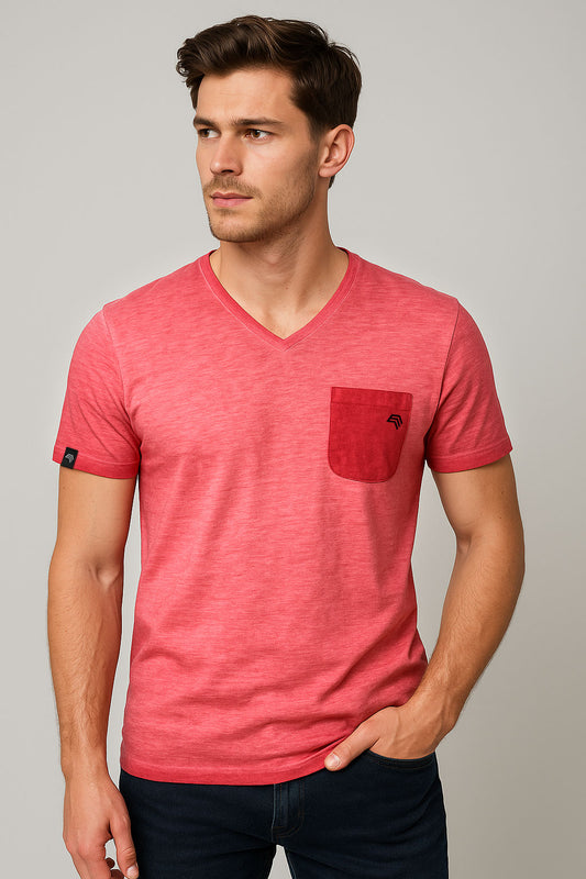 Auslaufartikel ― JAN 8016 ― Herren Bio-Baumwolle V-Neck Flammgarn T-Shirt - Chili Rot