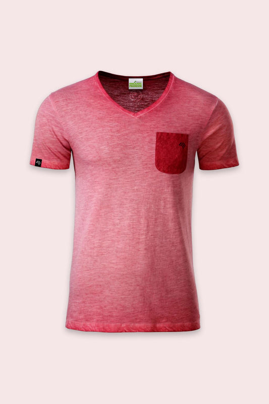 ― % ― JAN 8016/ ― Herren Bio-Baumwolle V-Neck Flammgarn T-Shirt - Chili Rot [M]