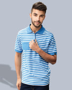 ― % ― JAN 8030 ― Unisex Bio-Baumwolle Polo Shirt gestreift - Weiß / Navy Blau / 2XL
