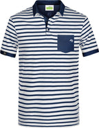 ― % ― JAN 8030 ― Unisex Bio-Baumwolle Polo Shirt gestreift - Weiß / Navy Blau / 2XL