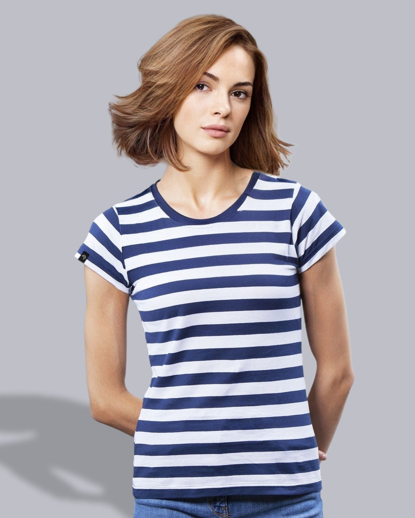 MTS M110 ― Weiches Damen Stripy Bio-Baumwolle T-Shirt - Blau / Weiß