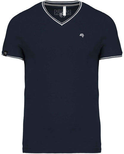 KRB K374 ― Bi-color Piqué-Trikot V-Neck T-Shirt - Navy Blau / Grau / Weiß