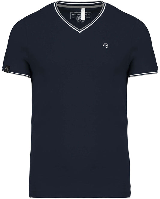 ― % ― KRB K374 ― Bi-color Piqué-Trikot V-Neck T-Shirt - Navy Blau / Grau / Weiß [XL]