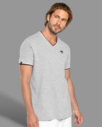 KRB K374 — Bi-Color Piqué V-Neck T-Shirt - Navy Blue / Grey / White