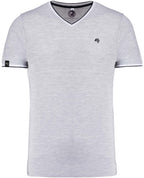 KRB K374 ― Bi-color Piqué-Trikot V-Neck T-Shirt - Melange Grau / Blau / Weiß