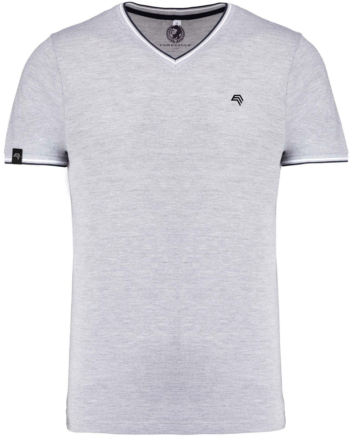 KRB K374 ― Bi-color Pique V-Neck T-Shirt - Melange Grey / Blue / White