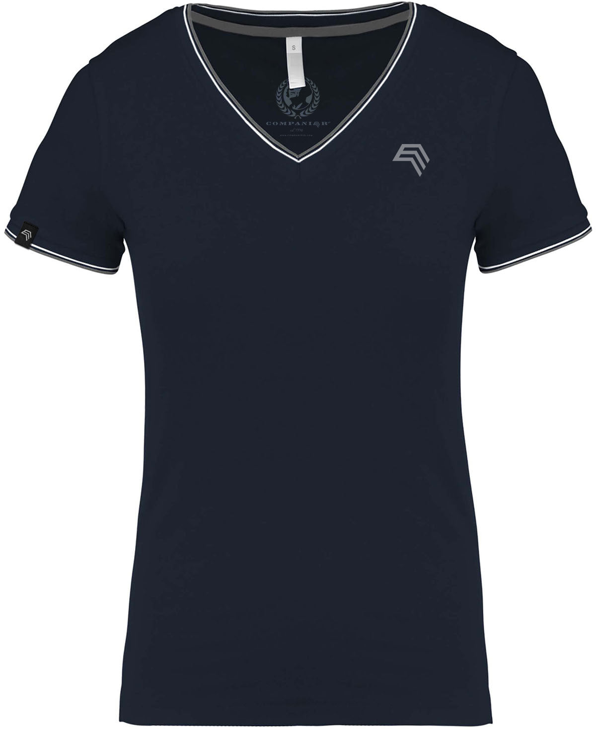 KRB K394 ― Damen Piqué-Trikot V-Neck T-Shirt - Navy Blau / Grau / Weiß