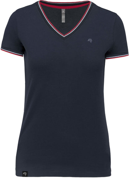 ― % ― KRB K394 ― Women's Piqué-Trikot V-Neck T-Shirt - Navy Blau / Red [2XL]