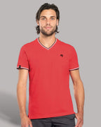 KRB K374 ― Bi-color Piqué-Trikot V-Neck T-Shirt - Rot / Blau / Weiß