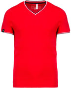 KRB K374 ― Bi-color Piqué-Trikot V-Neck T-Shirt - Rot / Blau / Weiß
