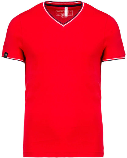 KRB K374 ― Bi-color Piqué-Trikot V-Neck T-Shirt - Rot / Blau / Weiß