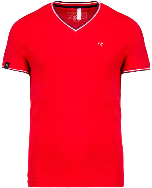 KRB K374 ― Bi-color Piqué-Trikot V-Neck T-Shirt - Rot / Blau / Weiß