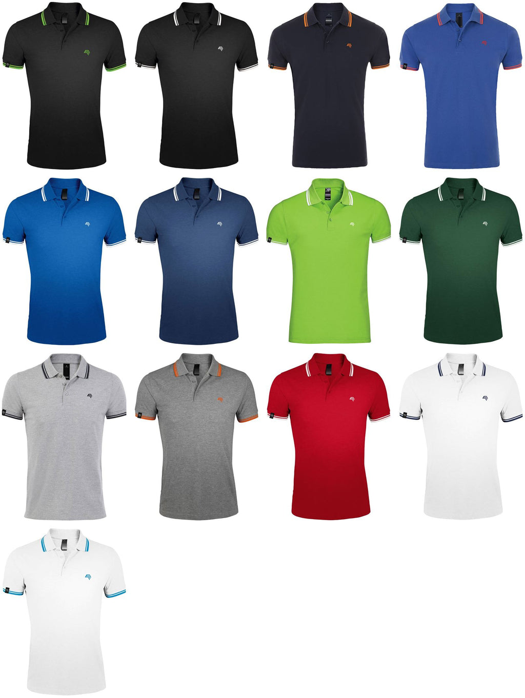 ― % ― SLS 0577 ― Kontraststreifen Polo Shirt - Navy Blau / Neon Orange / XL